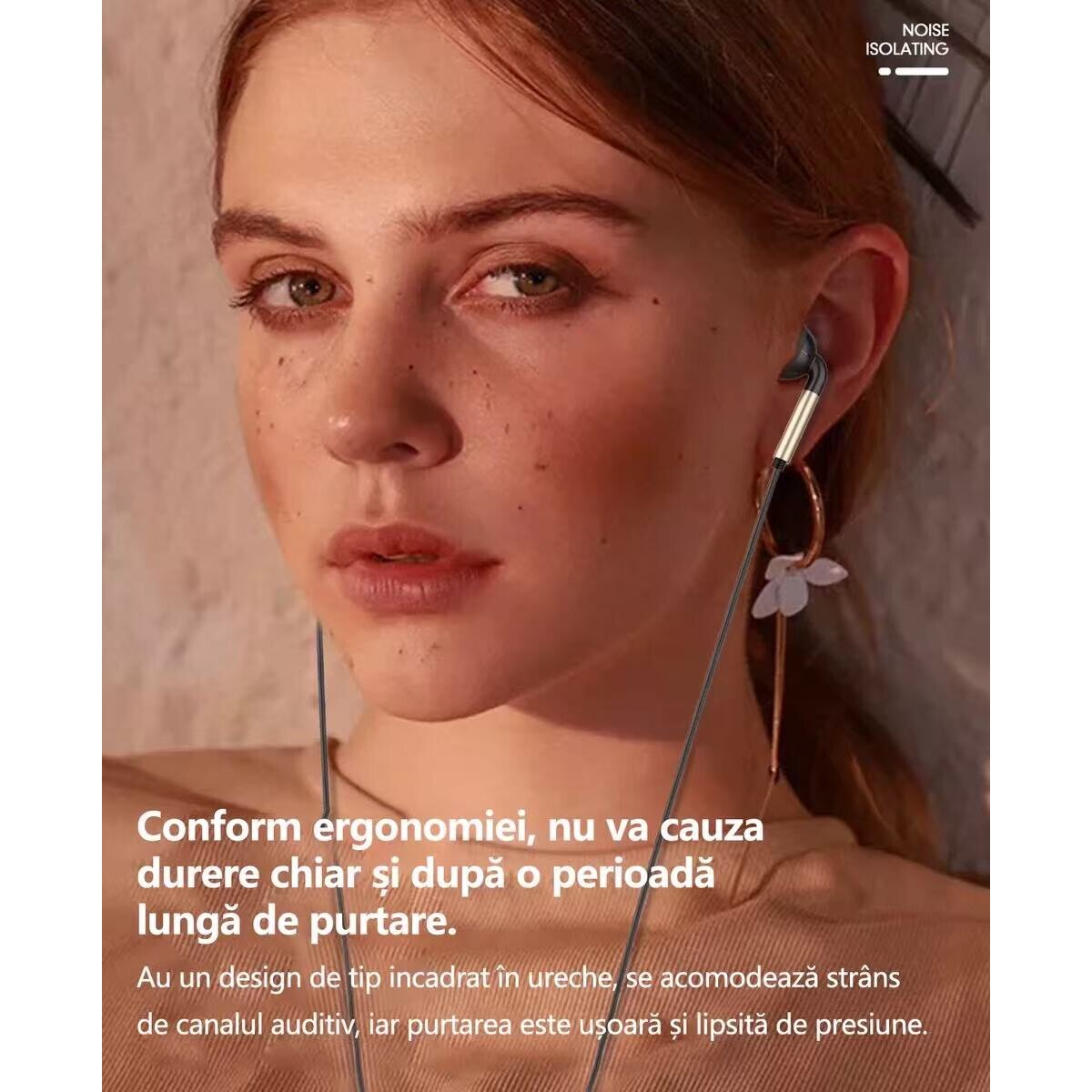 Casti cu fir, izolare fonica, Jack 3.5mm, pentru copii, negru/auriu