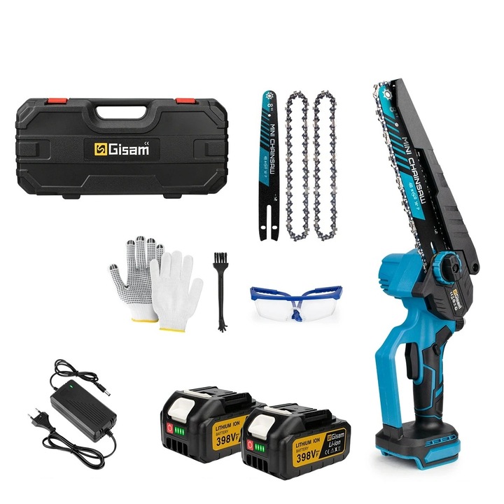 Mini fierastrau fara fir GISAM V2-S8IN, 18V, sistem de lubrifiere a lantului, 45.000 rpm