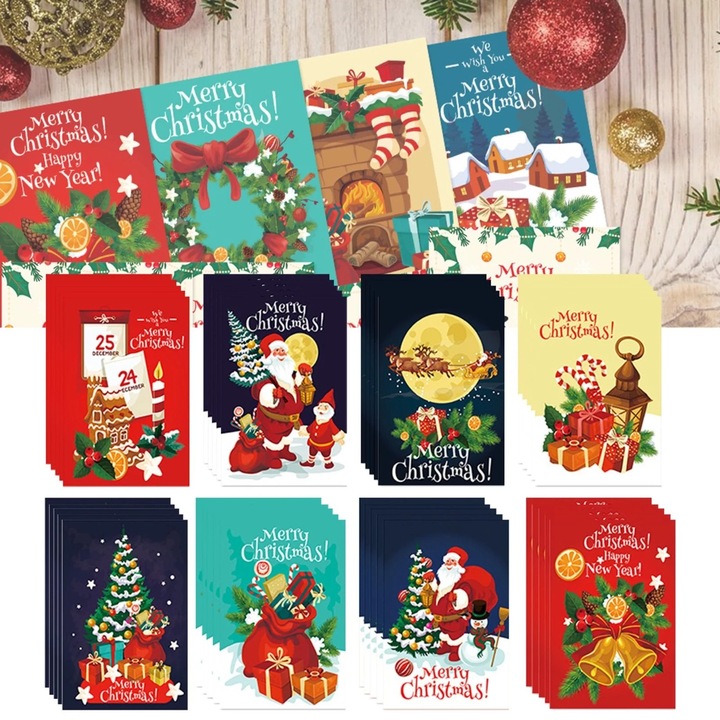 Set 40 Felicitari de Craciun cu Envelopes, Design Colorat, 5.9x3.93 inch