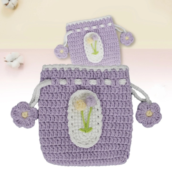 Малък плетен портфейл, оранжев, 10х10 см, за жени и момичета, подарък.