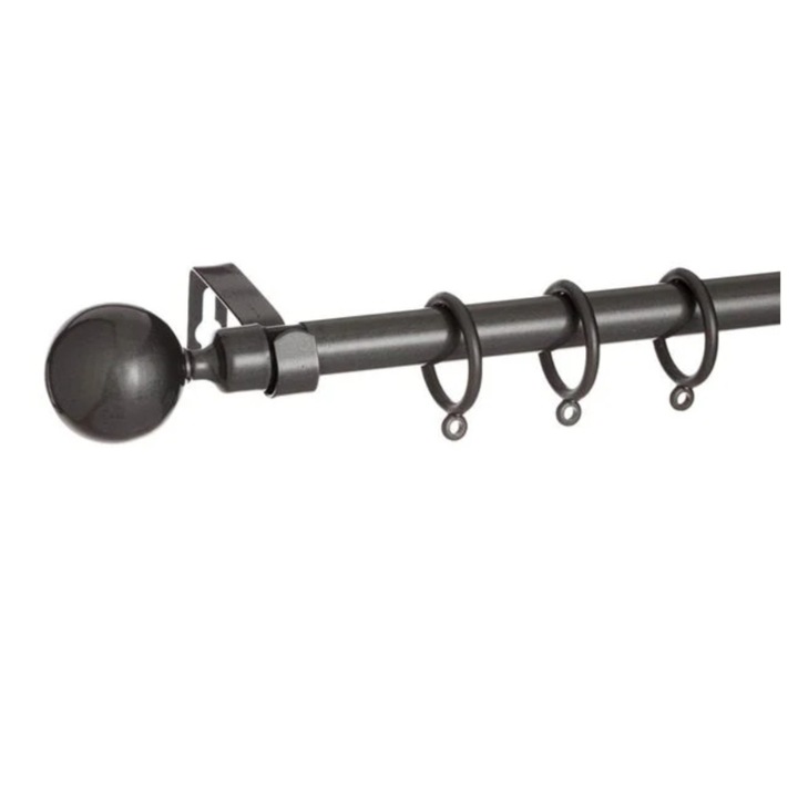 Galerie pentru perdele, extensibila, sfere pe capete, metalica, gri, 110-210cm