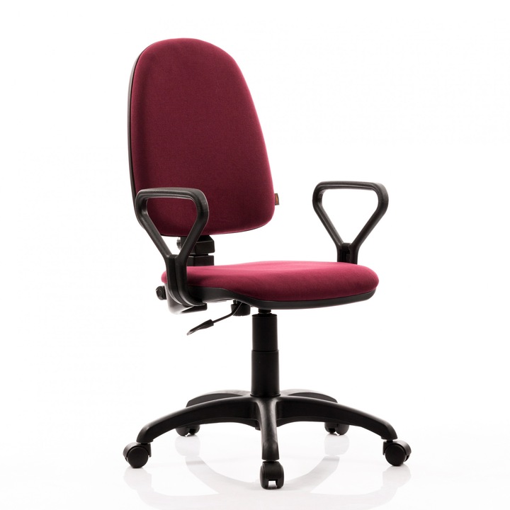 Ергономичен стол COMFORT 50 LUX, PP основа, постоянен контакт, фиксирани рамена, плат, Bordo Visiniu, QMOBILI