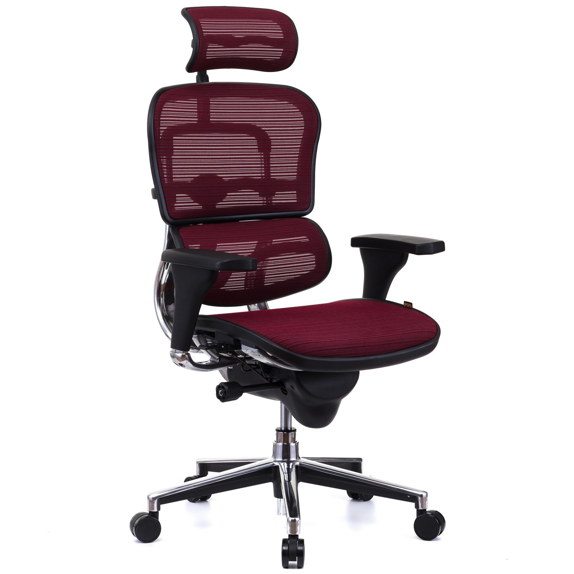 Scaun QMOBILI Ergohuman v1 Plus Bordo, mesh 3D, tetiera 2D, suport lombar, brate reglabile 3D, sezut translabil, baza aluminiu