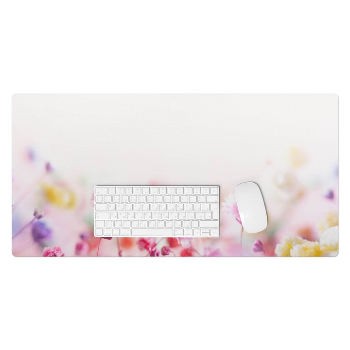 Mapa birou, Wallfluent, Flori pastelate de lunca, Roz, 90x45 cm, 010250300040100088501