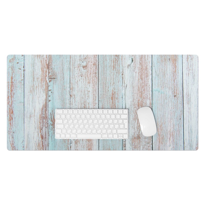 Mapa pentru birou, Wallfluent, Textura vintage din lemn, Turcoaz, 90x45 cm, 010250300040100088769