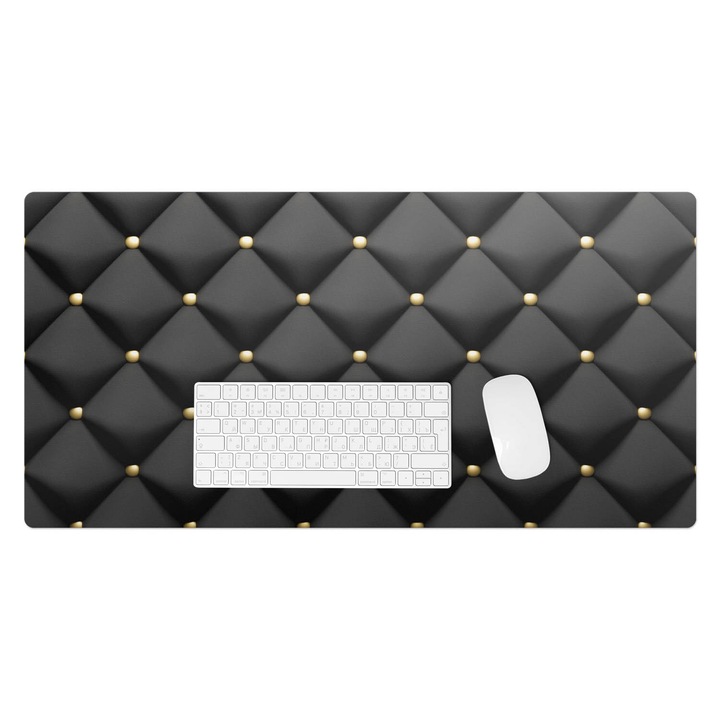 Mapa birou, Wallfluent, Model matlasat cu nasturi, Negru, 90x45 cm, 010250300040100282648