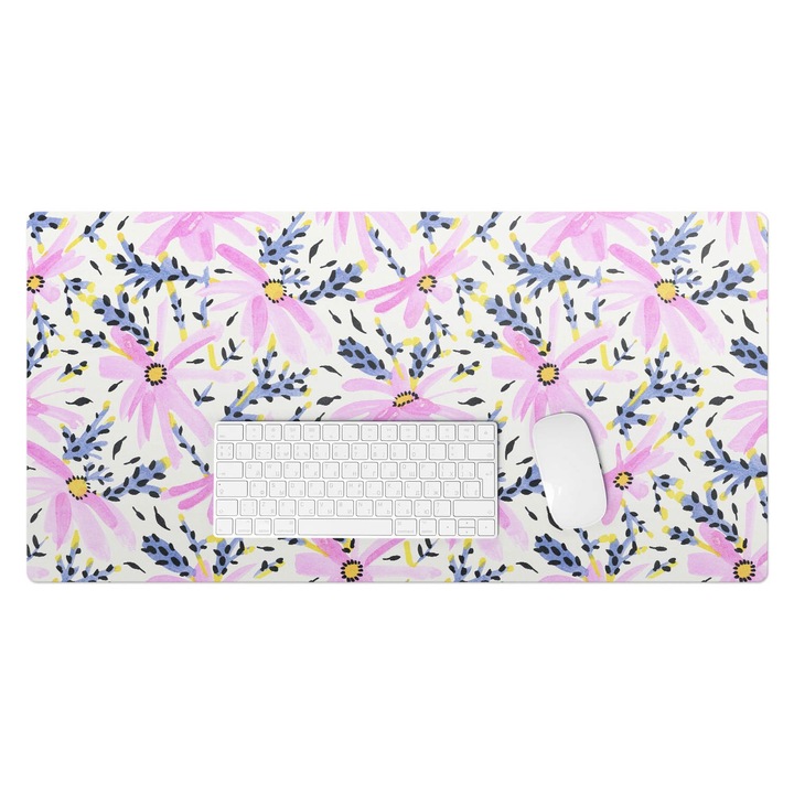 Mapa protectie birou, Wallfluent, Model floral pastel, Roz, 90x45 cm, 010250300040100282789