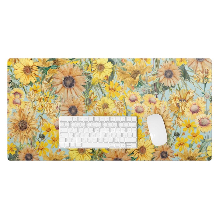 Protectie birou, Wallfluent, Model de lunca florala, Galben, 90x45 cm, 010250300040100282810