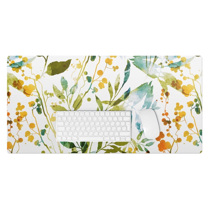 Mapa protectie birou, Wallfluent, Acuarela lunca de frunze, Verde, 90x45 cm, 010250300040100282885