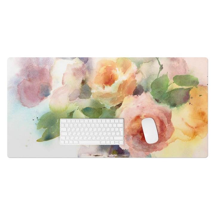 Mapa protectie birou, Wallfluent, Acuarela flori, Roz, 100x50 cm, 010250300020100074587