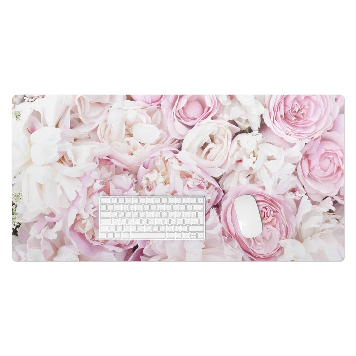 Protectie birou, Wallfluent, Bujori pastel, Roz, 100x50 cm, 010250300020100088354