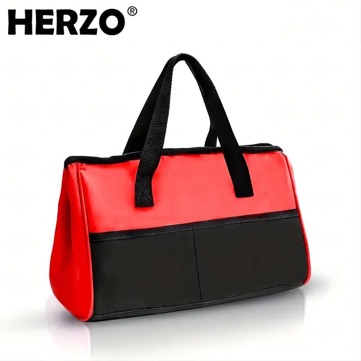 Geanta de unelte HERZO, rosu/negru, 28x15x21 cm, pentru transport scule, cu deschidere larga