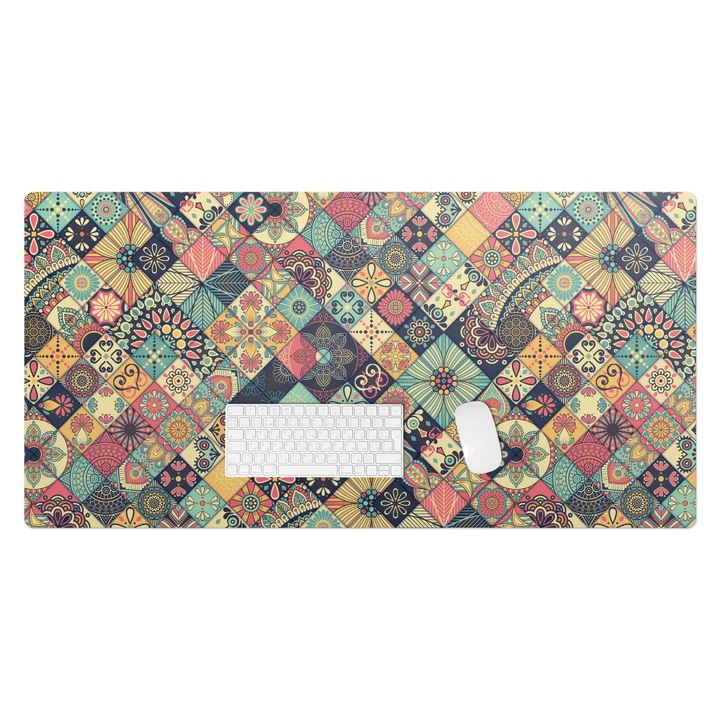 Mapa birou, Wallfluent, Patchwork floral, Verde, 120x60 cm, 010250300030100013179