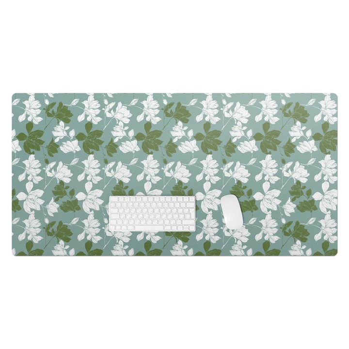 Mapa de birou, Wallfluent, Model de frunze florale, Verde, 120x60 cm, 010250300030100033531