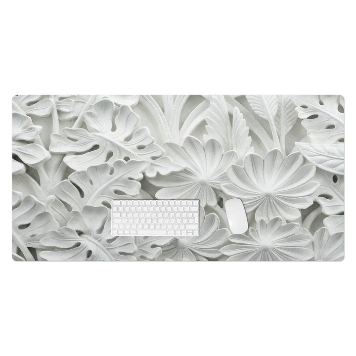 Mapa protectie birou, Wallfluent, Relief floral, Alb, 120x60 cm, 010250300030100033996