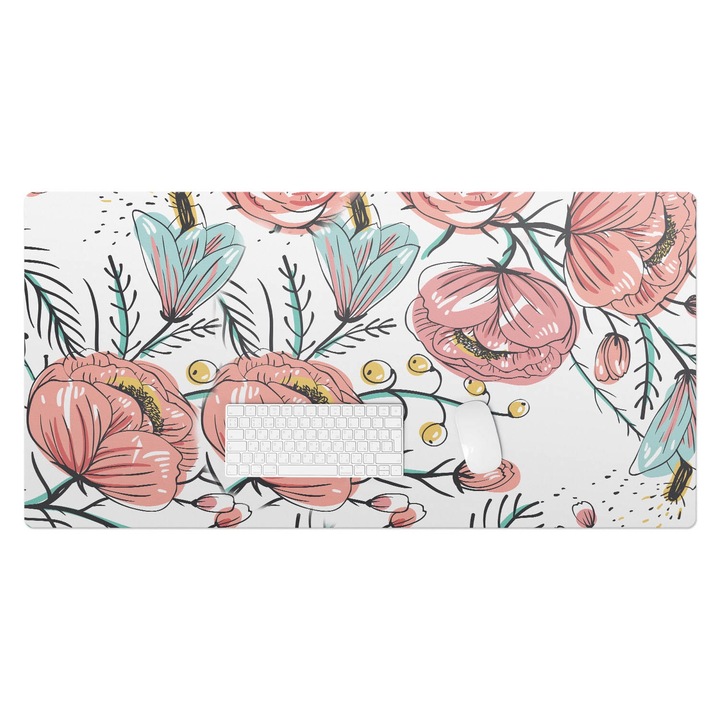 Mapa pentru birou, Wallfluent, Model retro floral, Roz, 120x60 cm, 010250300030100057194