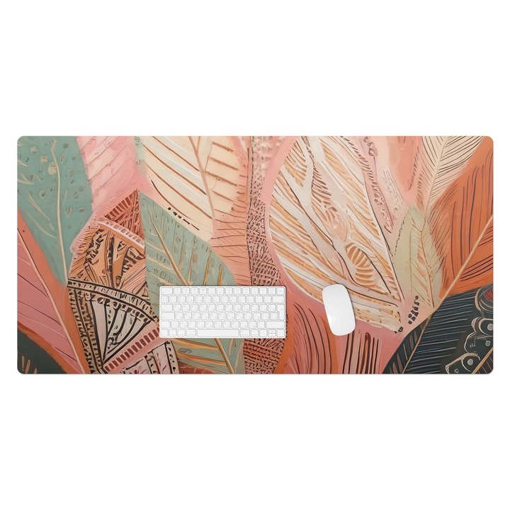 Protectie birou, Wallfluent, Frunze in abstractizare, Portocaliu, 120x60 cm, 010250300030100282690