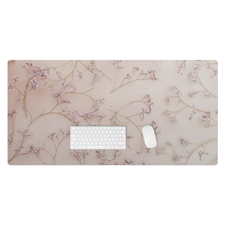 Mapa de birou, Wallfluent, Flori delicate pe fundal, Bej, 120x60 cm, 010250300030100282848