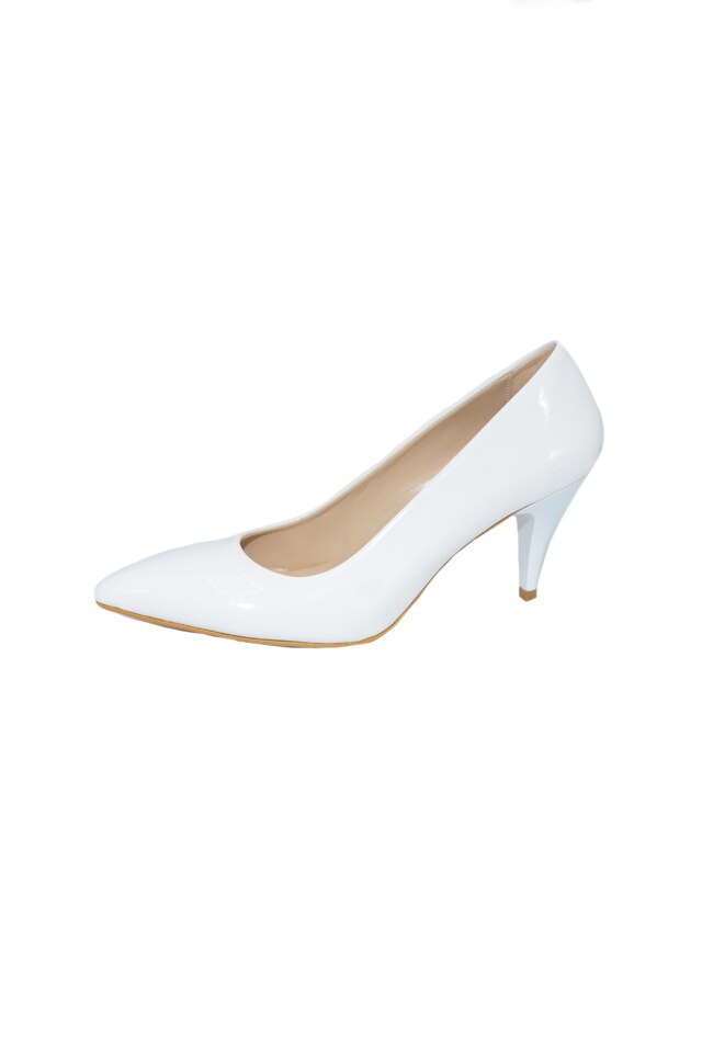 Pantofi tip stiletto cu aspect lacuit,D&J Exclusive, Alb