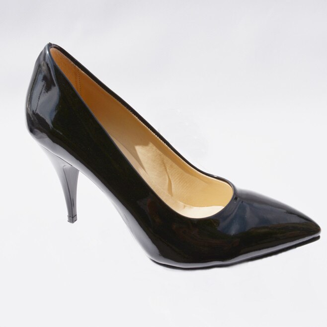 Pantofi tip stiletto cu aspect lacuit,D&J Exclusive, Negru/Crem