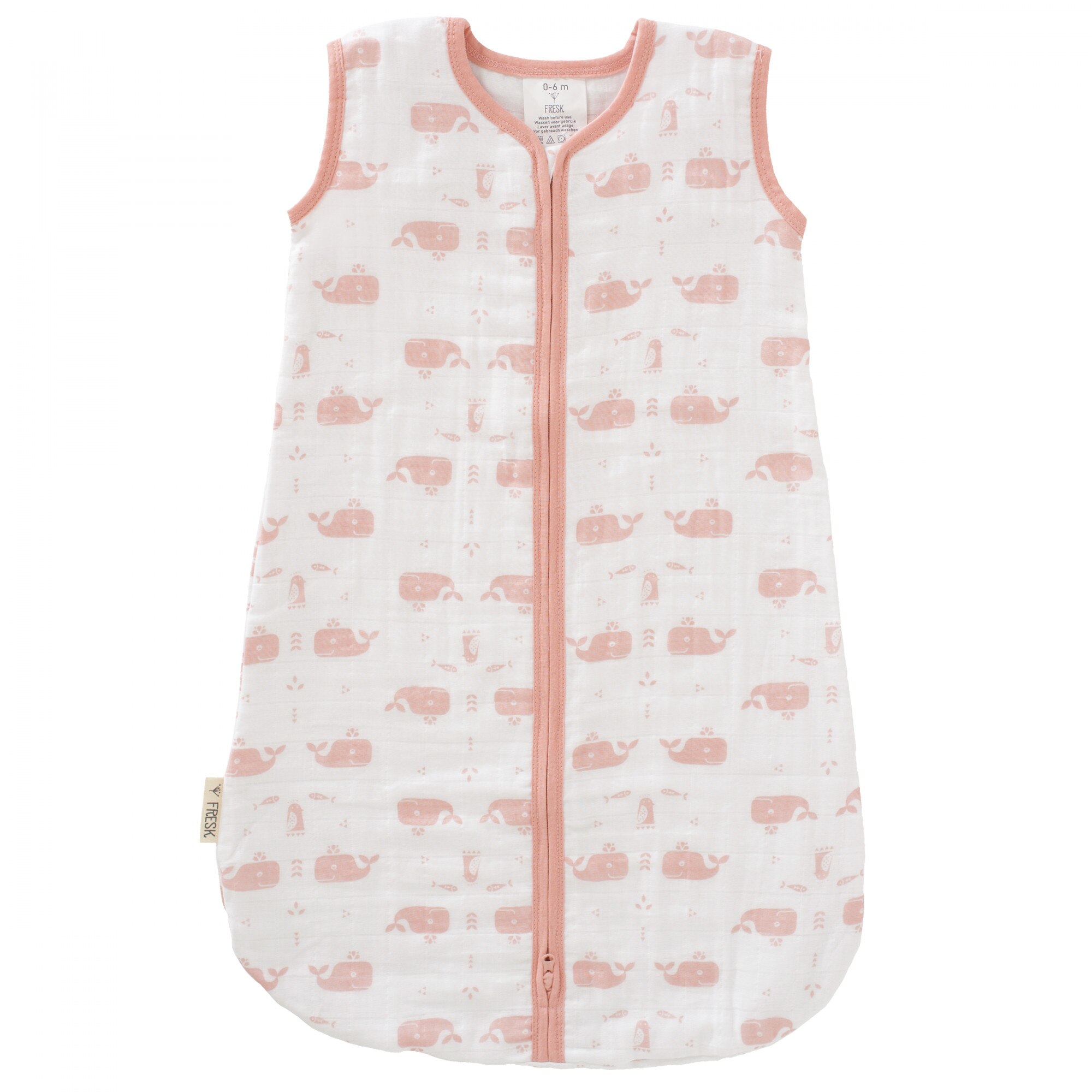 Sac de dormit de vara, Fresk, White Whale mellow rose, 6-12 luni, bumbac organic si muselina