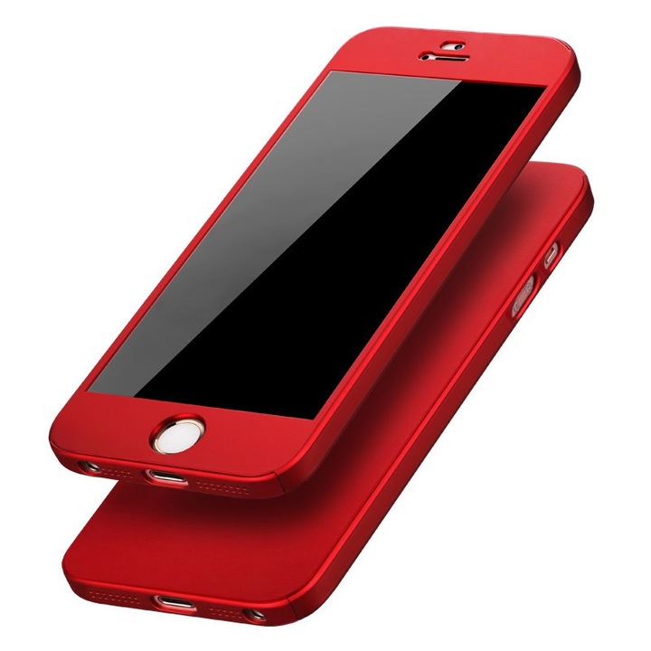 Husa Full Cover 360° (fata + spate + geam sticla) pentru Apple iPhone 6 Plus / 6S Plus, rosu