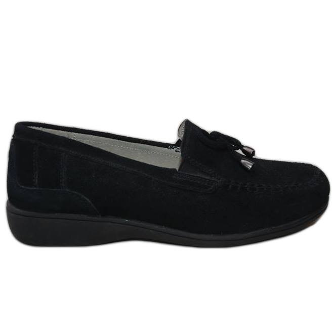 Pantofi din piele moale, model clasic, cu elastic,D&J Exclusive, Negru