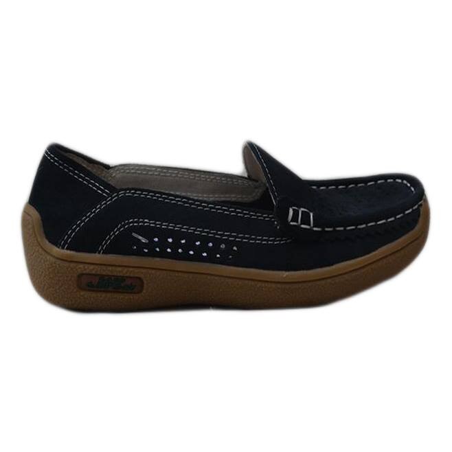 Pantofi din piele cu model de perforatii,D&J Exclusive, Albastru marin