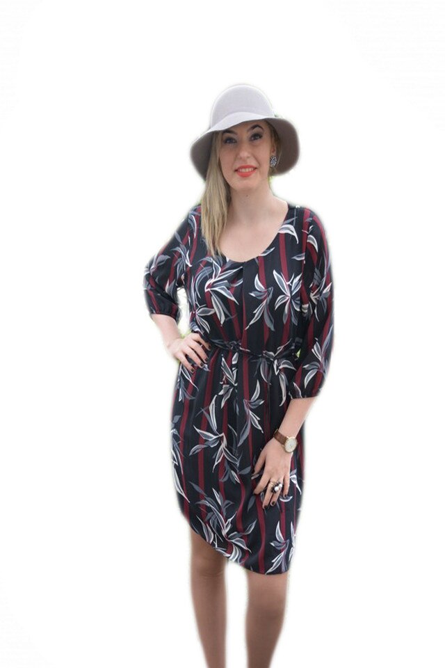 Rochie de zi croita lejer cu maneca trei-sferturi, D&J Exclusive, Marsala