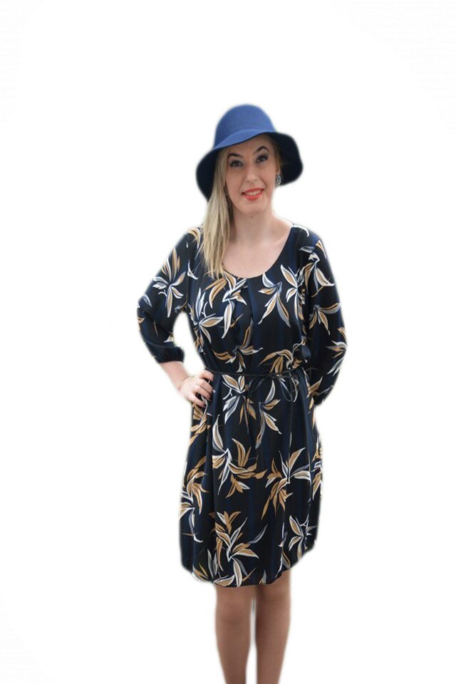 Rochie de zi croita lejer cu maneca trei-sferturi, D&J Exclusive, Negru