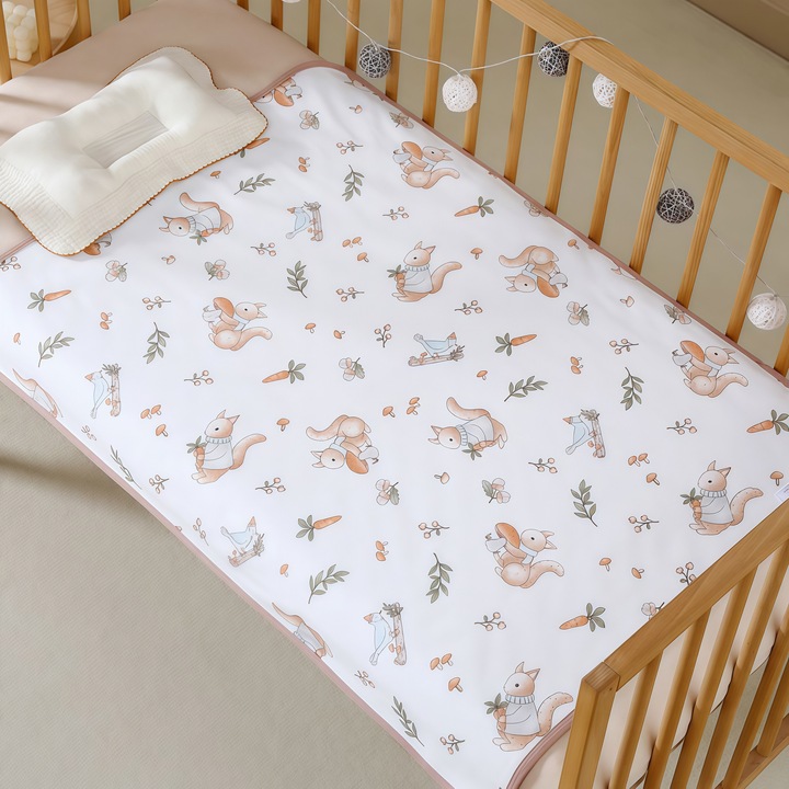 Бебешка подложка, Водоустойчива, 90x120 см, 100% памук, TPU слой, анимационен мотив, за многократна употреба, може да се пере