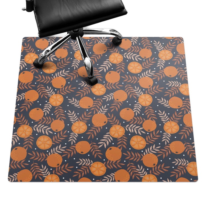 Szék alátét szőnyeg, Wallfluent, Narancs és levelek, Narancssárga, 100x100 cm, 010250310050100033485