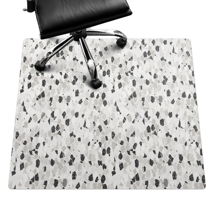 Íróasztal szék alátét, Wallfluent, Terrazzo mozaik, Fekete és fehér, 100x100 cm, 010250310050100033534