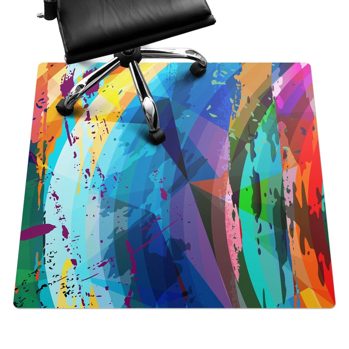 Irodai szék szőnyeg, Wallfluent, Absztrakt mozaik, Többszínű, 100x100 cm, 010250310050100075018