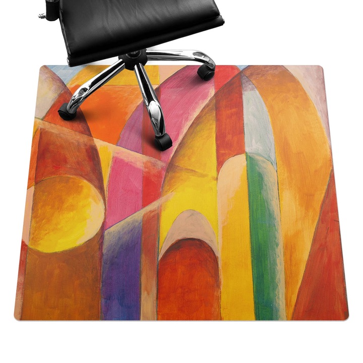 Szék szőnyeg, Wallfluent, Színes absztrakciós ívek, Narancssárga, 100x100 cm, 010250310050100074992