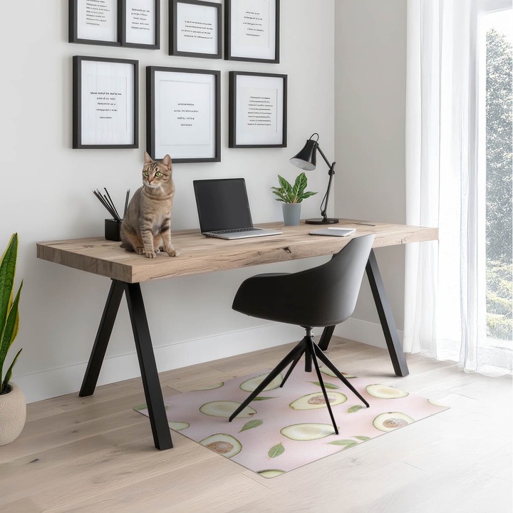 Protectie podea birou, Wallfluent, Avocado si frunze, Roz, 100x100 cm, 010250310050100077310