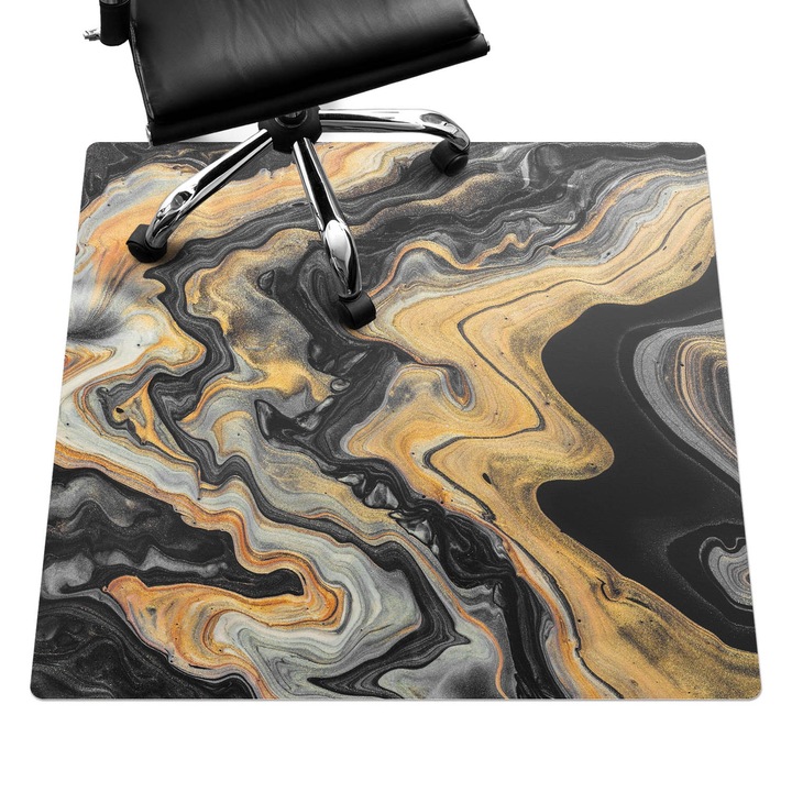 Irodai szék szőnyeg, Wallfluent, Márvány kavarog, Fekete, 100x100 cm, 010250310050100077316