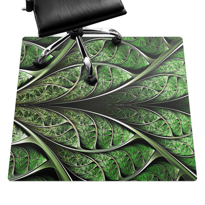 Protectie podea scaun, Wallfluent, Fractal cu frunze, Verde, 100x100 cm, 010250310050100077181