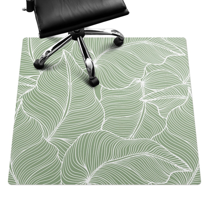 Irodai szék szőnyeg, Wallfluent, Vonalakú levelek, Zöld, 100x100 cm, 010250310050100088296