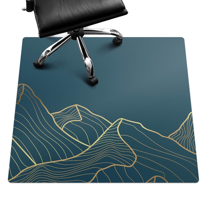 Íróasztal szék alátét, Wallfluent, Hegyi művészi vonalak, Tengerészkék, 100x100 cm, 010250310050100088479