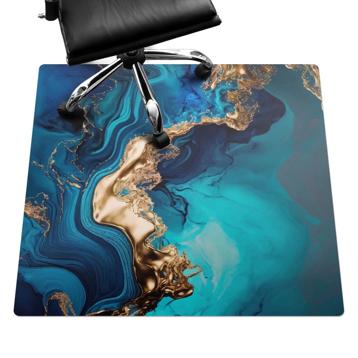 Irodai szék szőnyeg, Wallfluent, Absztrakt hullám, Kék, 100x100 cm, 010250310050100282562