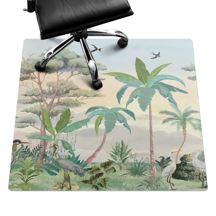 Padlóvédő székalátét, Wallfluent, Trópusi táj, Zöld, 100x100 cm, 010250310050100282727