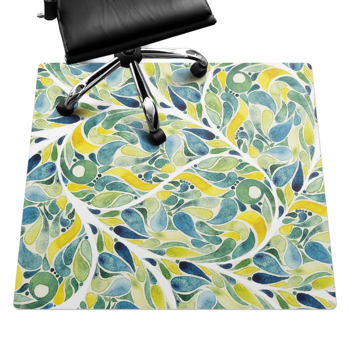 Covoras pentru protectie pardosea, Wallfluent, Frunza abstracta, Verde, 100x100 cm, 010250310050100282799