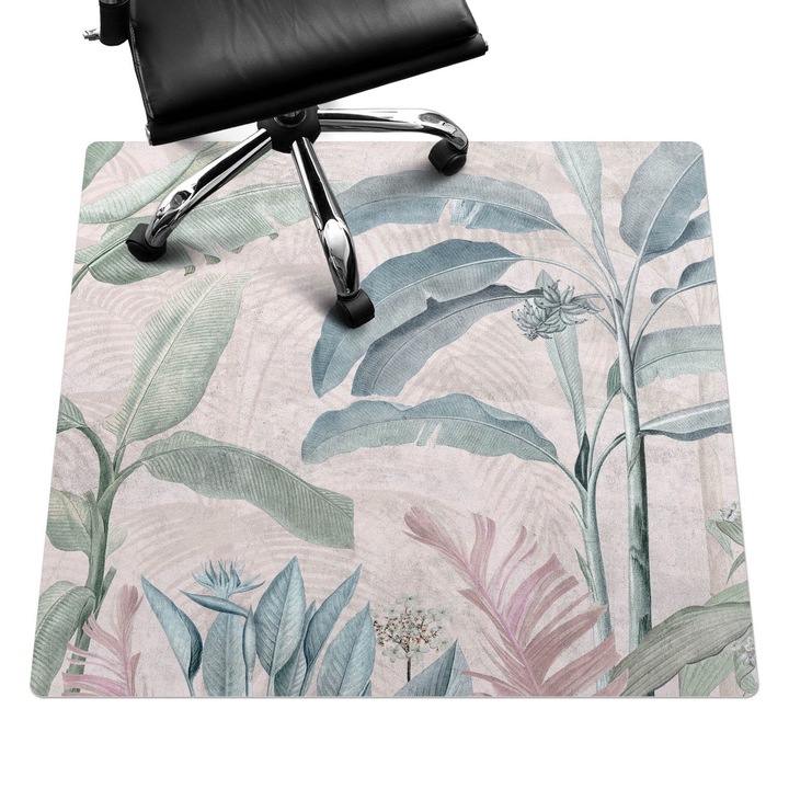Szék alátét szőnyeg, Wallfluent, Egzotikus levelek, Zöld, 100x100 cm, 010250310050100282676