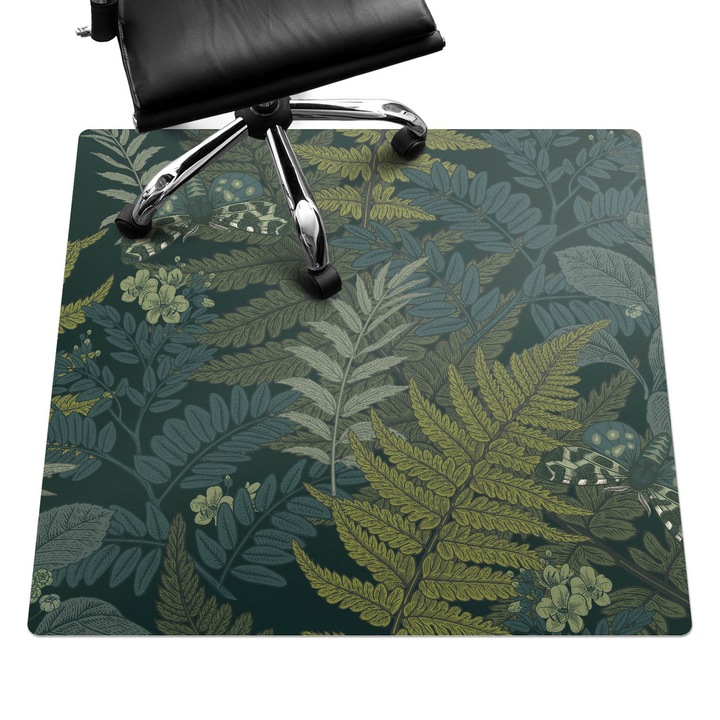 Szék alátét szőnyeg, Wallfluent, Erdei levelek és pillangók, Zöld, 100x100 cm, 010250310050100282769