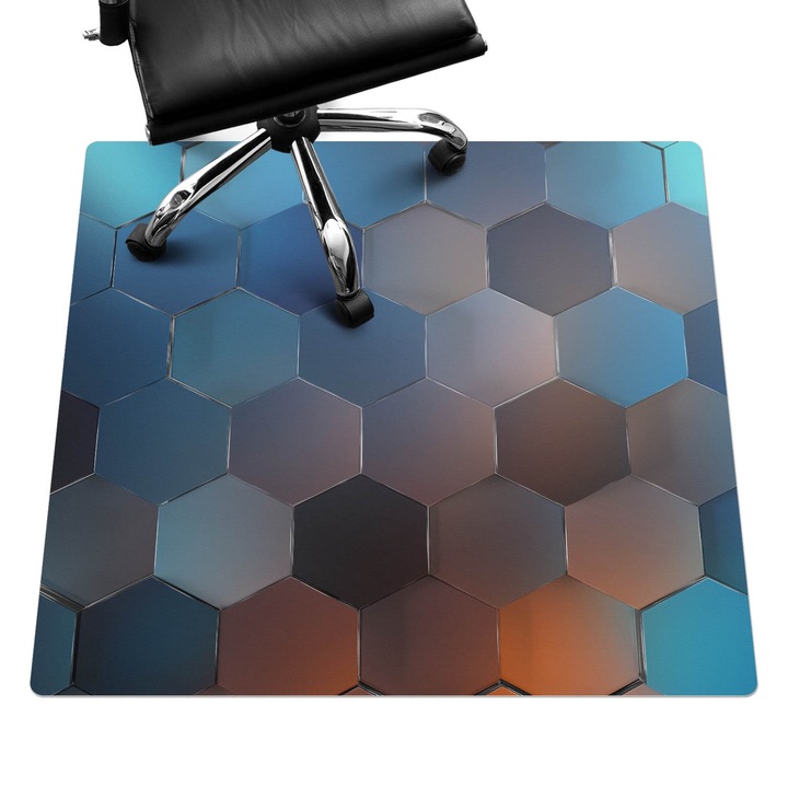 Protectie podea scaun, Wallfluent, Graent hexagonal, Albastru, 100x100 cm, 010250310050100282856