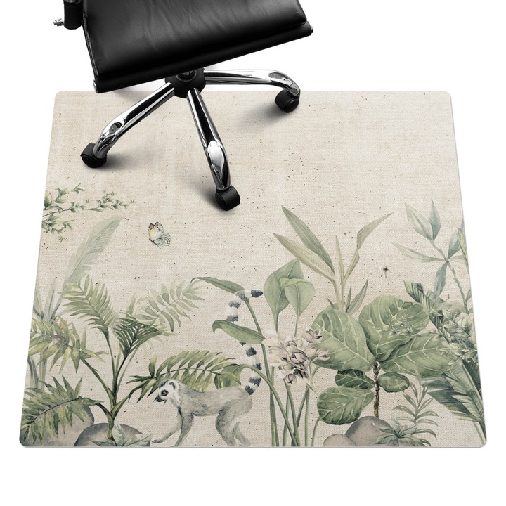 Szék alátét szőnyeg, Wallfluent, Egzotikus dzsungel, Bézs, 100x100 cm, 010250310050100282763
