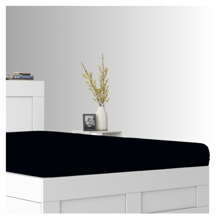 Cearceaf de pat, Frotte, Negru, 90 x 200 cm, cu elastic, 180 g/m², 85% bumbac, 15% poliester, Oeko-tex standard 100