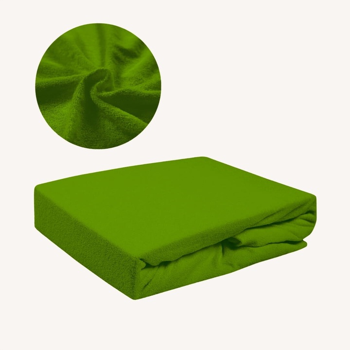 Cearceaf de pat, Frotte, Verde masliniu, 160 x 200 cm, fara elastic,180 g/m², 85% bumbac, 15% poliester, Oeko-tex standard 100