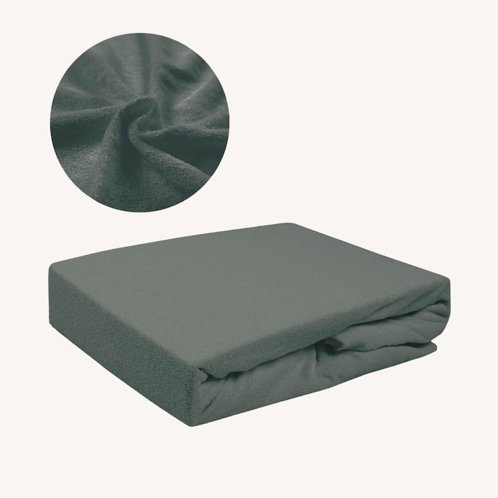 Cearceaf de pat, Frotte, Gri, 200 x 220 cm, fara elastic,180 g/m², 85% bumbac, 15% poliester, Oeko-tex standard 100